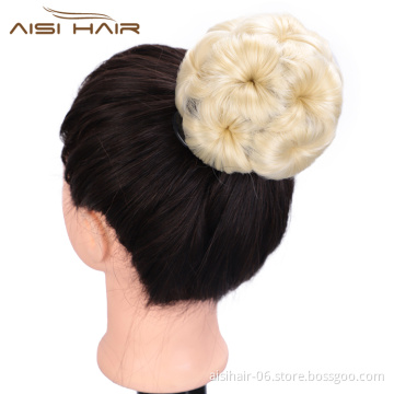 Aisi Hair 9 Flower Gold Plastic Comb Synthetic Fiber Hair Extension Curly Claw On Ponytail Chignon Bun Hairpieces For Women